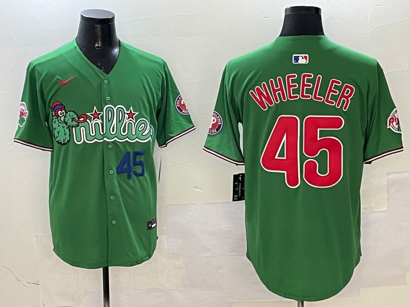 Men Philadelphia Phillies #45 Wheeler Green Three generations Joint Name Game 2025 Nike MLB Jersey style 3->philadelphia phillies->MLB Jersey